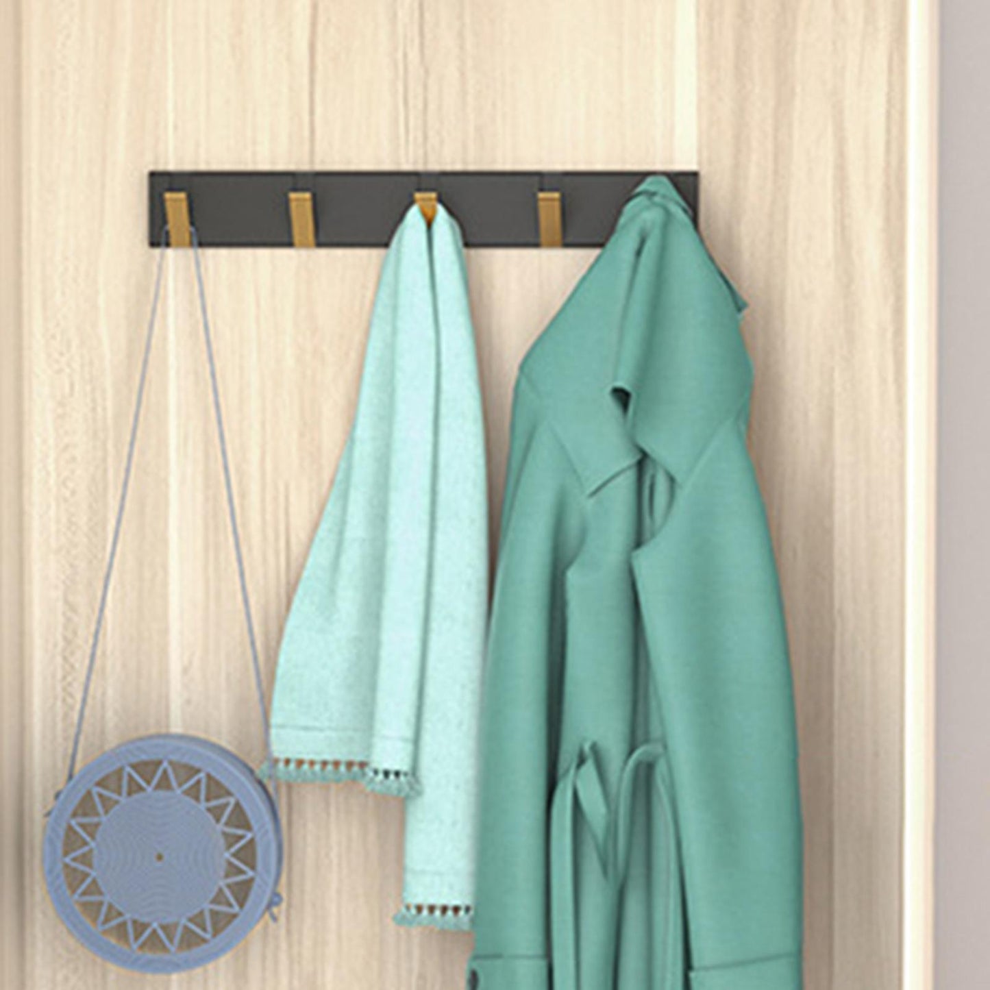 Metal Wall Mounted Coat Rack Foldable Hooks for Home Office Towels Hats black base gold