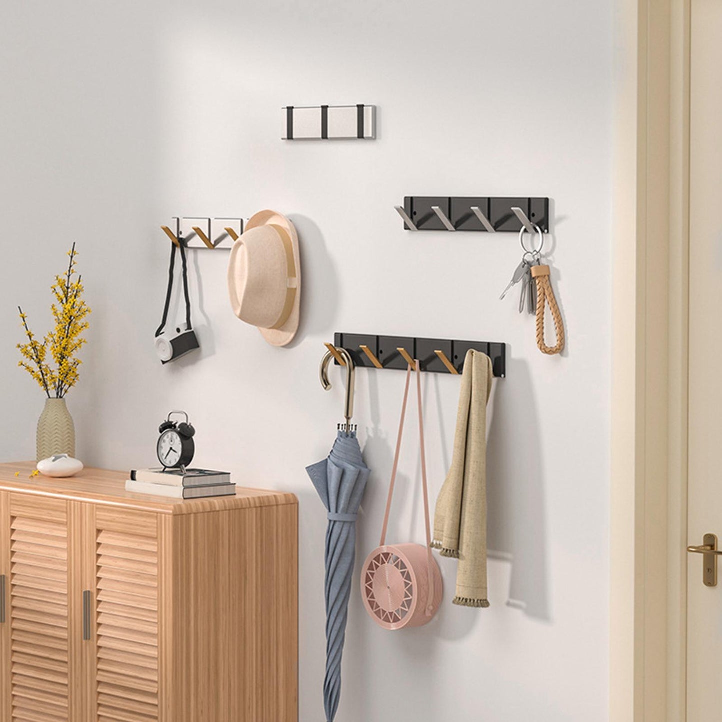 Metal Wall Mounted Coat Rack Foldable Hooks for Home Office Towels Hats black base gold