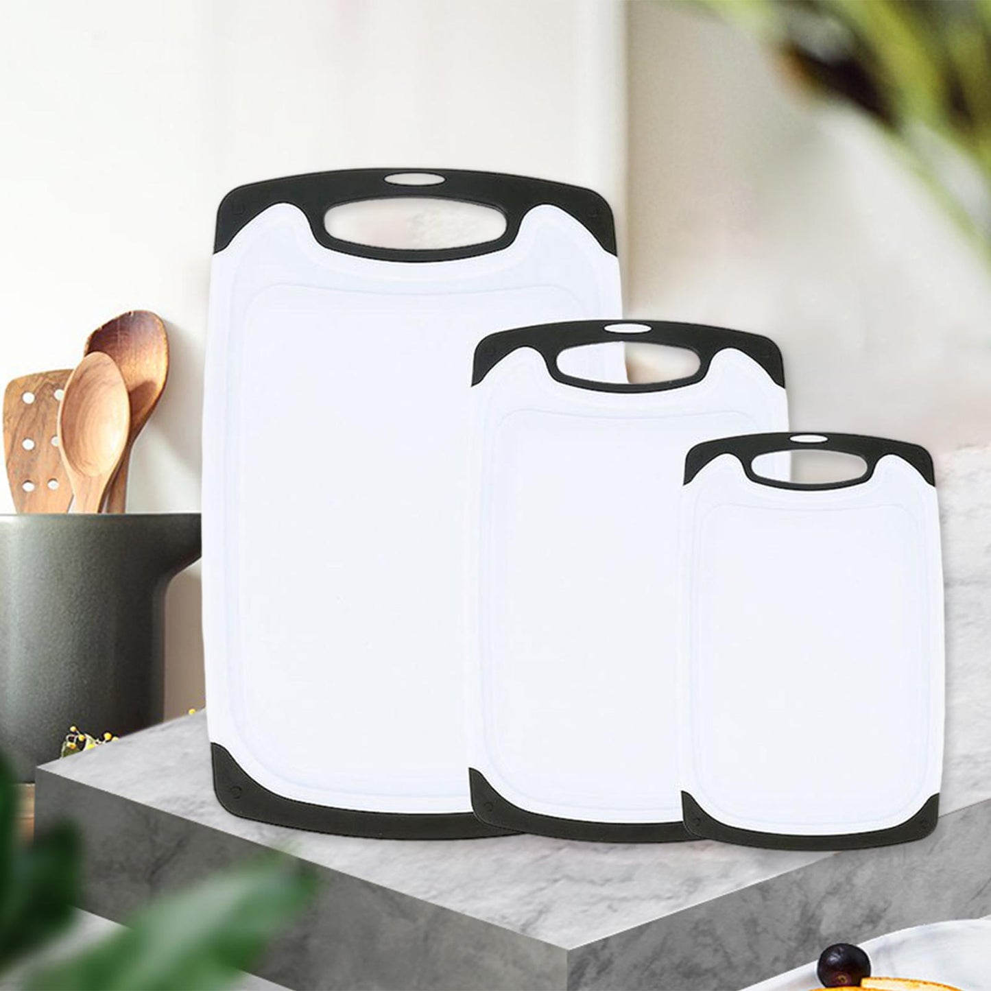 3 Piece Chopping Board Food Grade Plastic convenient Storage for Dining