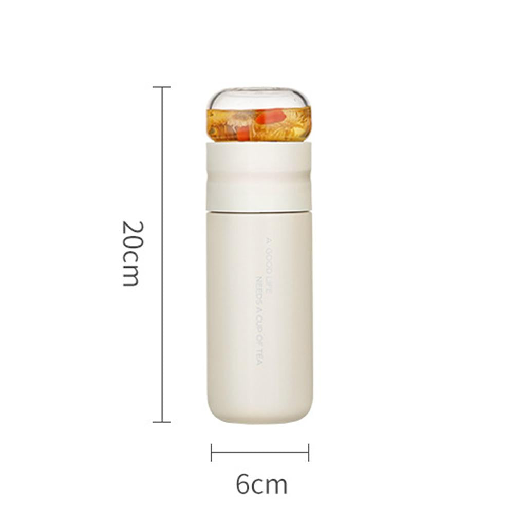 Insulated Bottle Leakproof with Glass Infuser Rotary Filtration for Home White