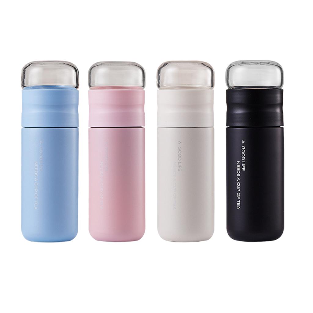 Insulated Bottle Leakproof with Glass Infuser Rotary Filtration for Home White