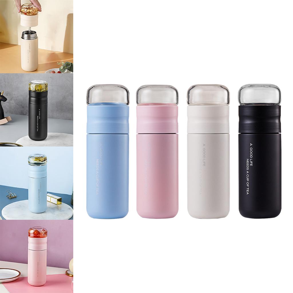 Insulated Bottle Leakproof with Glass Infuser Rotary Filtration for Home White