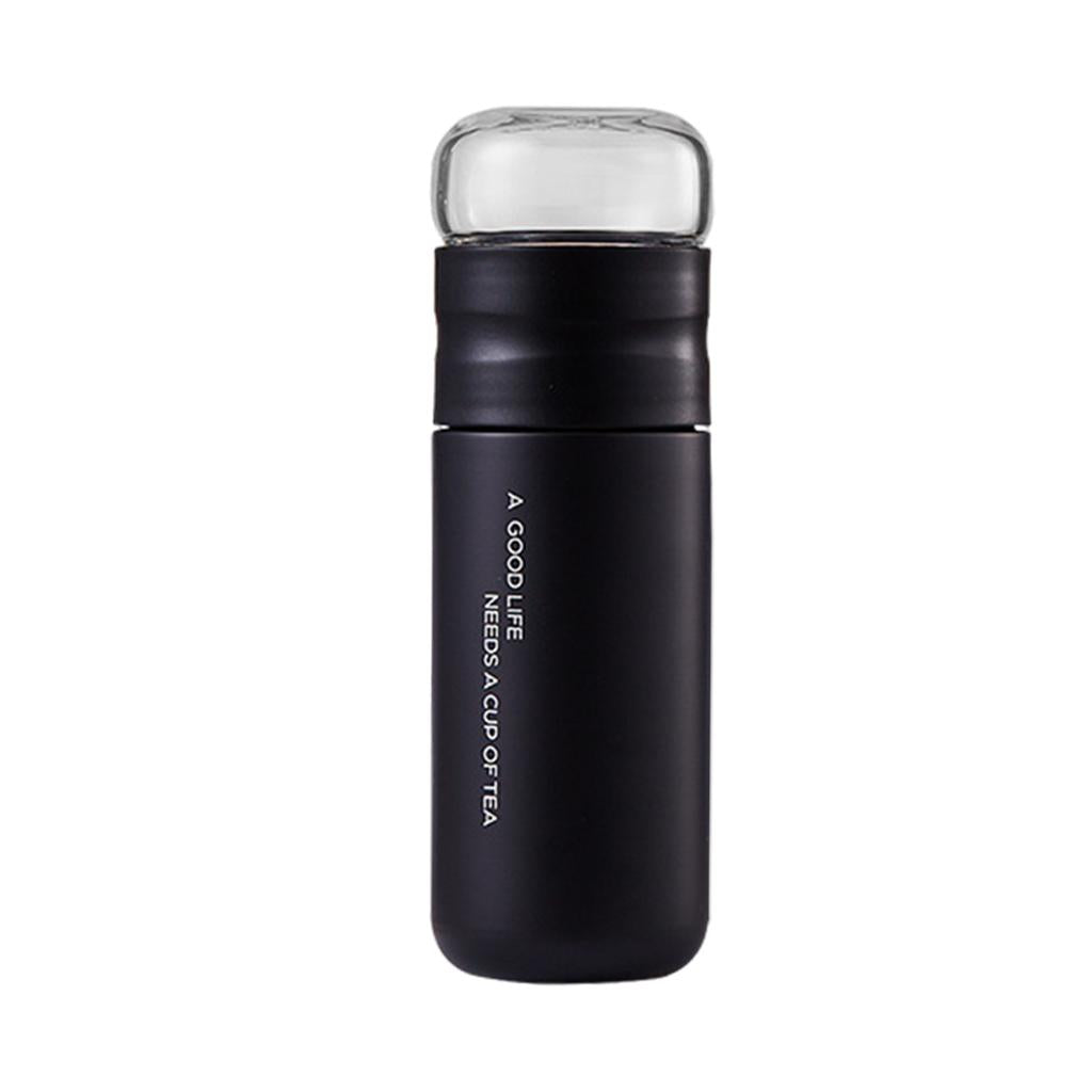 Insulated Bottle Leakproof with Glass Infuser Rotary Filtration for Home Black