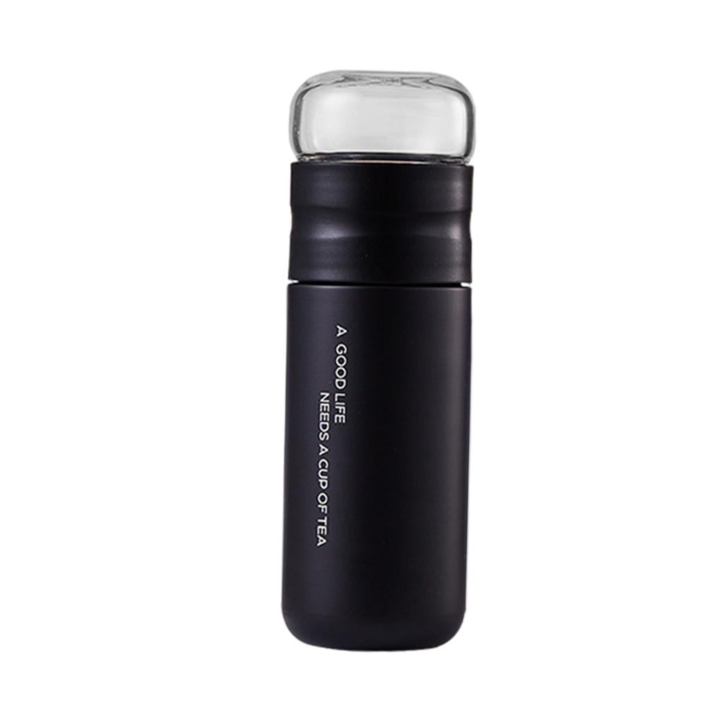 Insulated Bottle Leakproof with Glass Infuser Rotary Filtration for Home Black