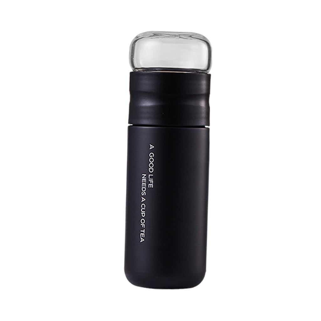 Insulated Bottle Leakproof with Glass Infuser Rotary Filtration for Home Black
