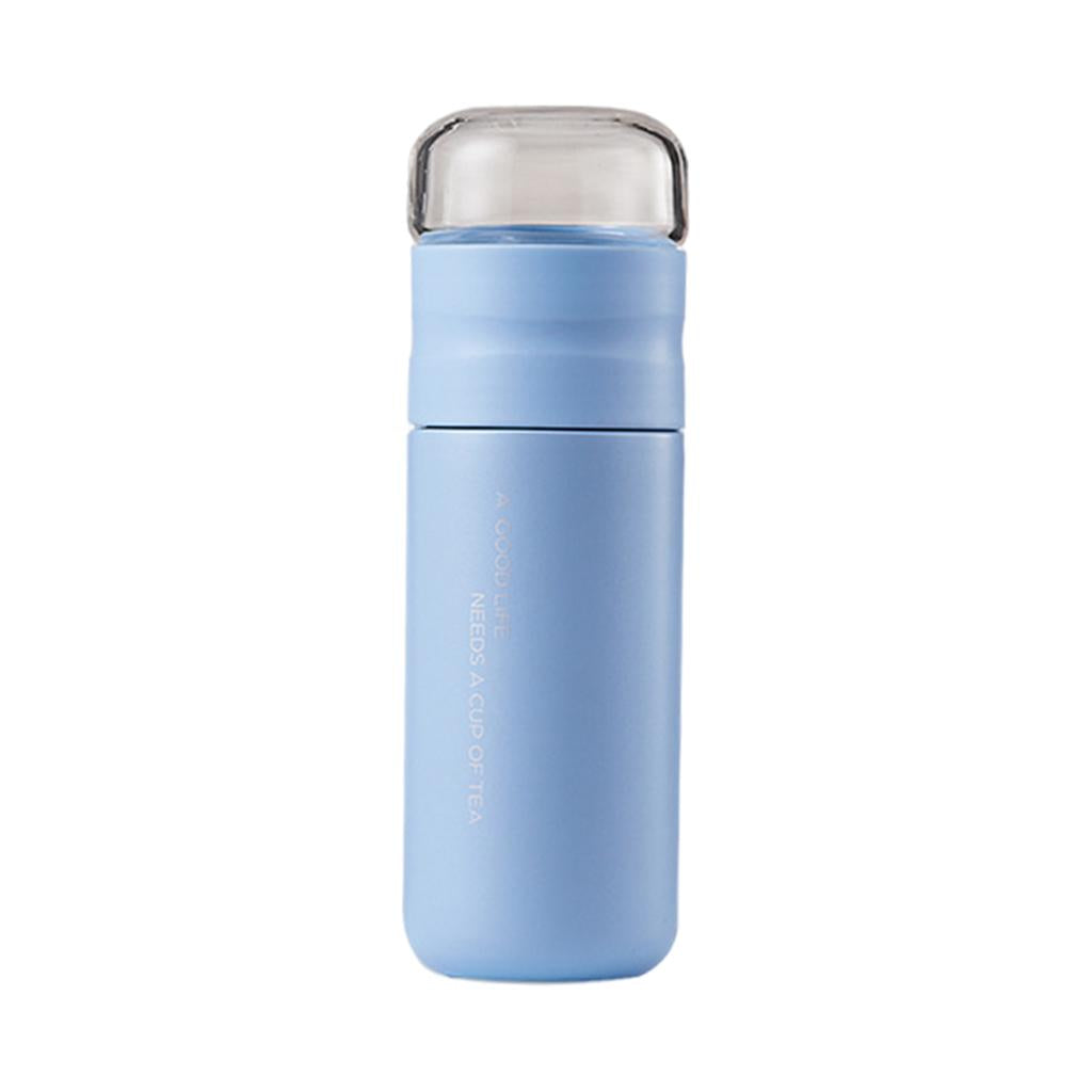 Insulated Bottle Leakproof with Glass Infuser Rotary Filtration for Home Blue