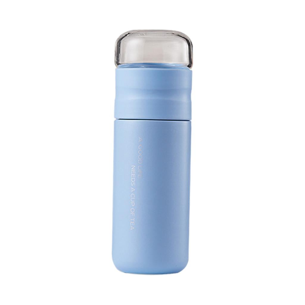 Insulated Bottle Leakproof with Glass Infuser Rotary Filtration for Home Blue