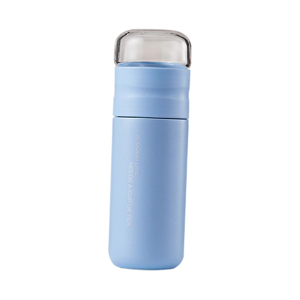Insulated Bottle Leakproof with Glass Infuser Rotary Filtration for Home Blue