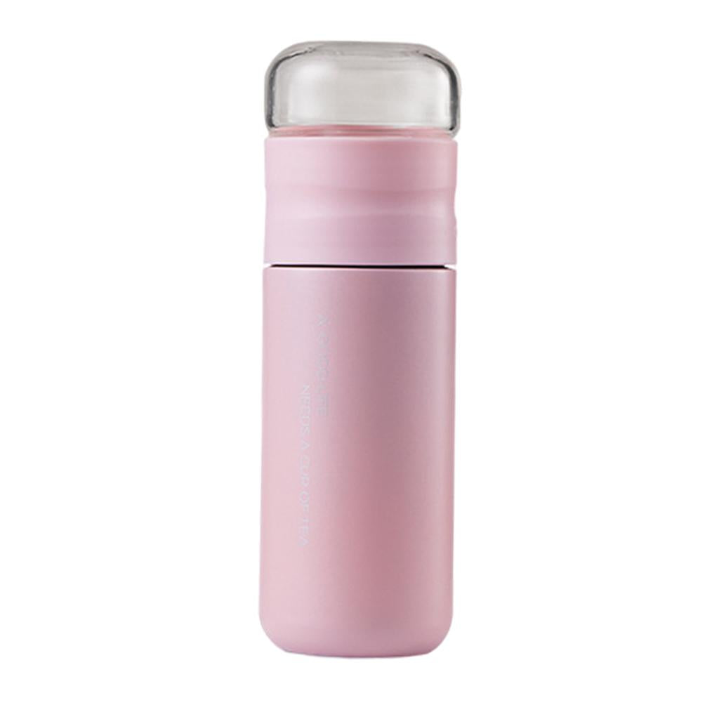 Insulated Bottle Leakproof with Glass Infuser Rotary Filtration for Home Pink