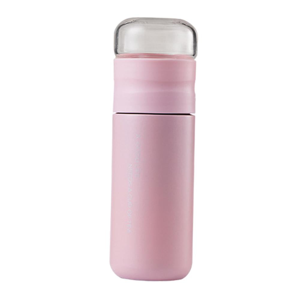 Insulated Bottle Leakproof with Glass Infuser Rotary Filtration for Home Pink