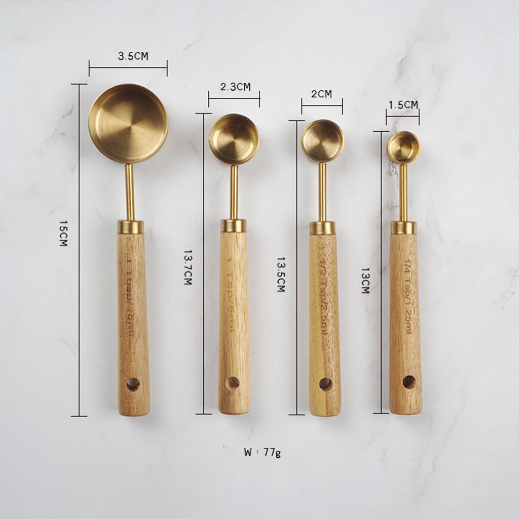 Stainless Steel Measuring Cups Spoons Set Wood Handle Measuring Spoon