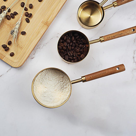 Stainless Steel Measuring Cups Spoons Set Wood Handle Measuring Cup