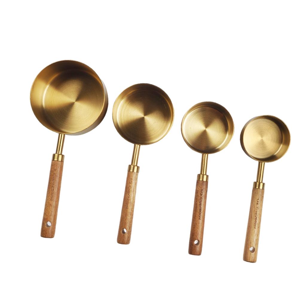 Stainless Steel Measuring Cups Spoons Set Wood Handle Measuring Cup