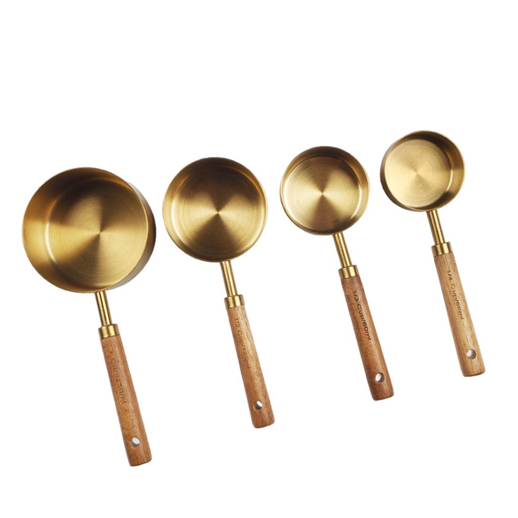 Stainless Steel Measuring Cups Spoons Set Wood Handle Measuring Cup