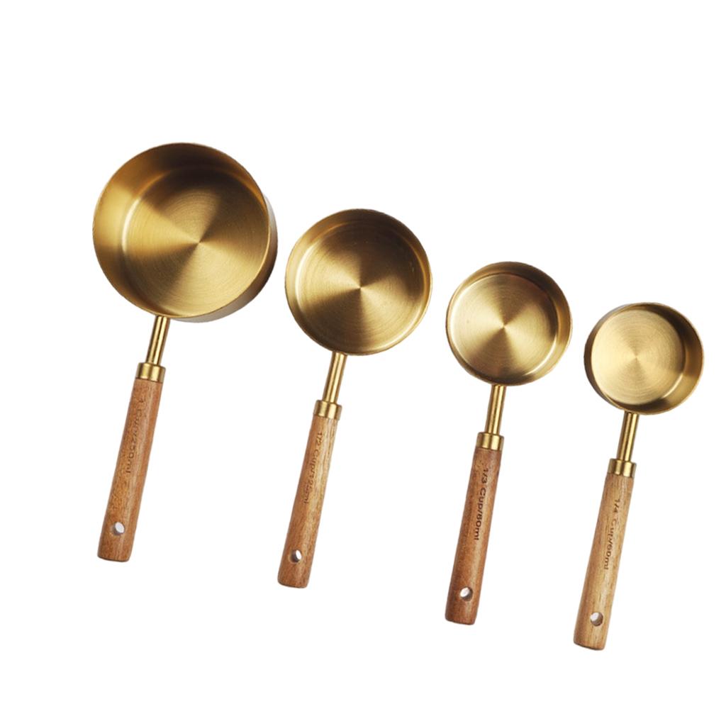 Stainless Steel Measuring Cups Spoons Set Wood Handle Measuring Cup