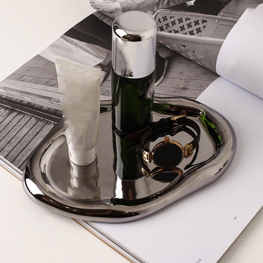 Decorative Jewelry Tray Ceramic Household Cake Tray for Table dinner Kitchen Long Strip