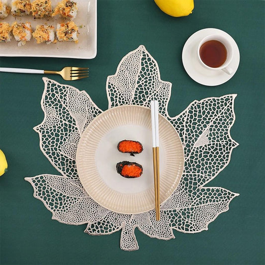 6Pcs Non-Slip Maple Leaf Placemat Table Decoration for Home Kitchen Durable Gold