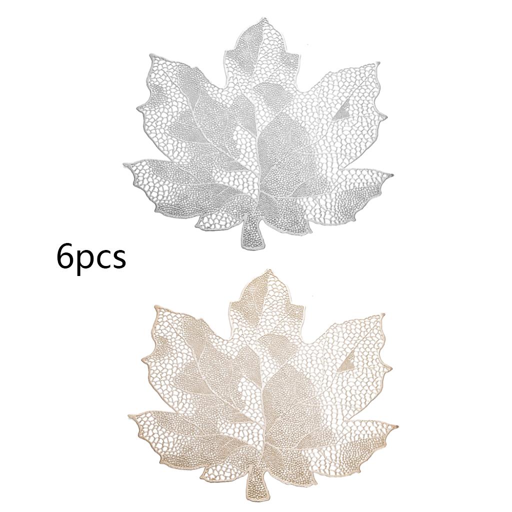 6Pcs Non-Slip Maple Leaf Placemat Table Decoration for Home Kitchen Durable Gold