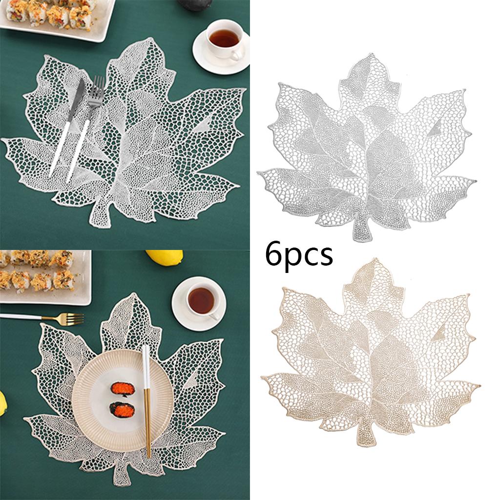 6Pcs Non-Slip Maple Leaf Placemat Table Decoration for Home Kitchen Durable Gold
