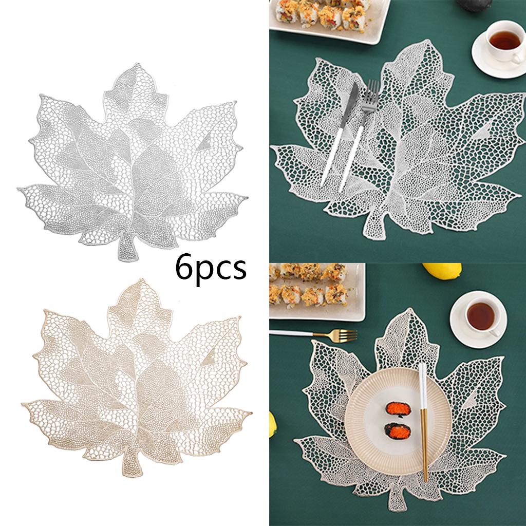 6Pcs Non-Slip Maple Leaf Placemat Table Decoration for Home Kitchen Durable Gold