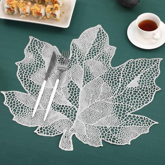 6Pcs Non-Slip Maple Leaf Placemat Table Decoration for Home Kitchen Durable Silver