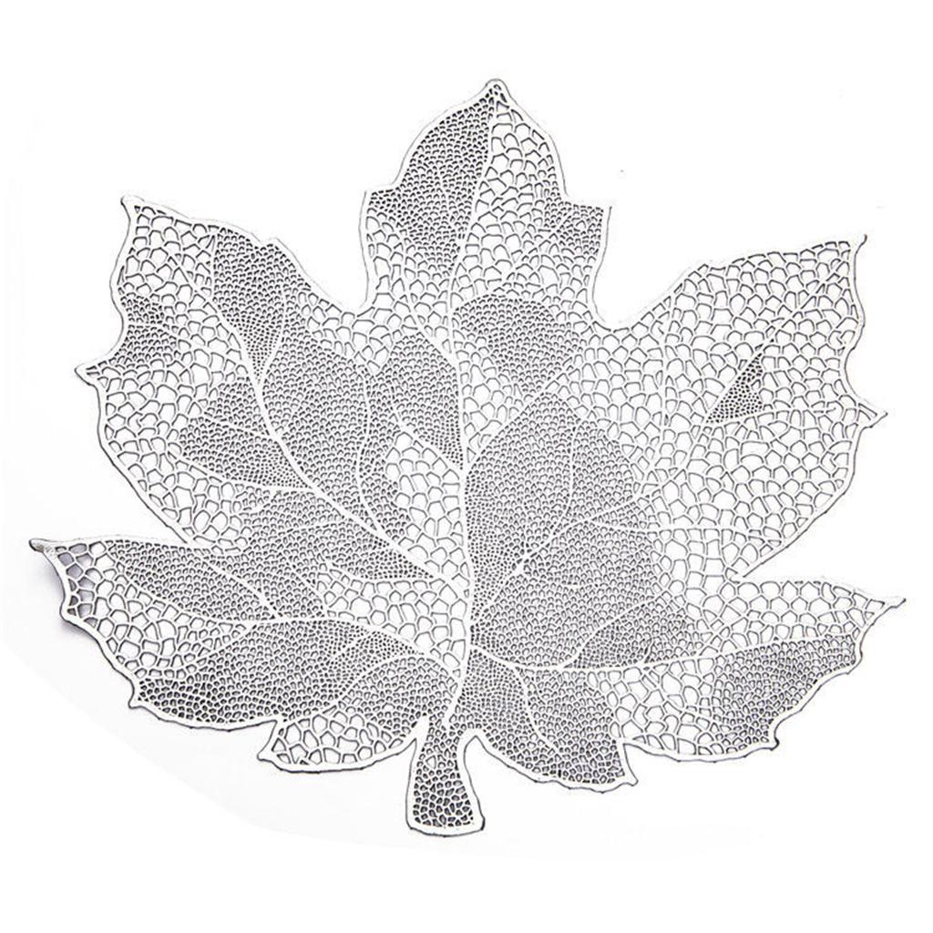 6Pcs Non-Slip Maple Leaf Placemat Table Decoration for Home Kitchen Durable Silver