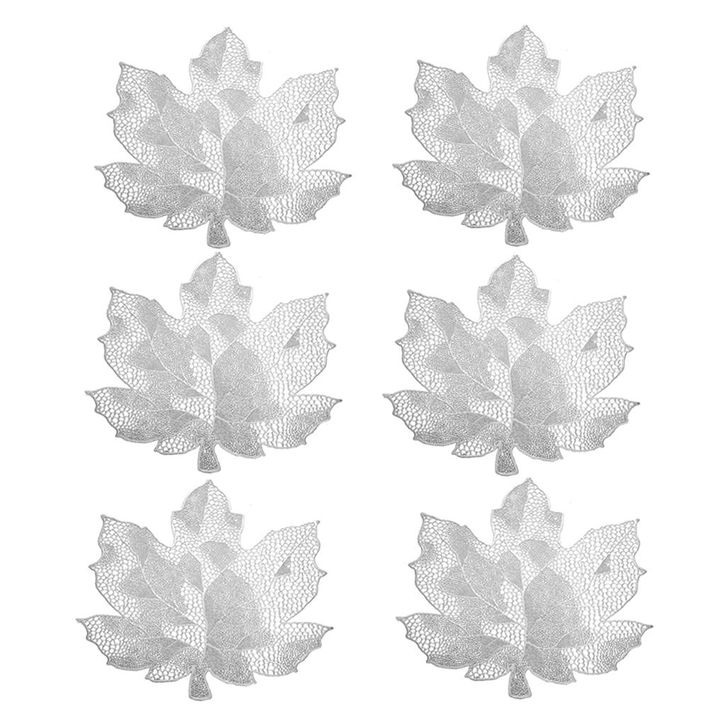 6Pcs Non-Slip Maple Leaf Placemat Table Decoration for Home Kitchen Durable Silver