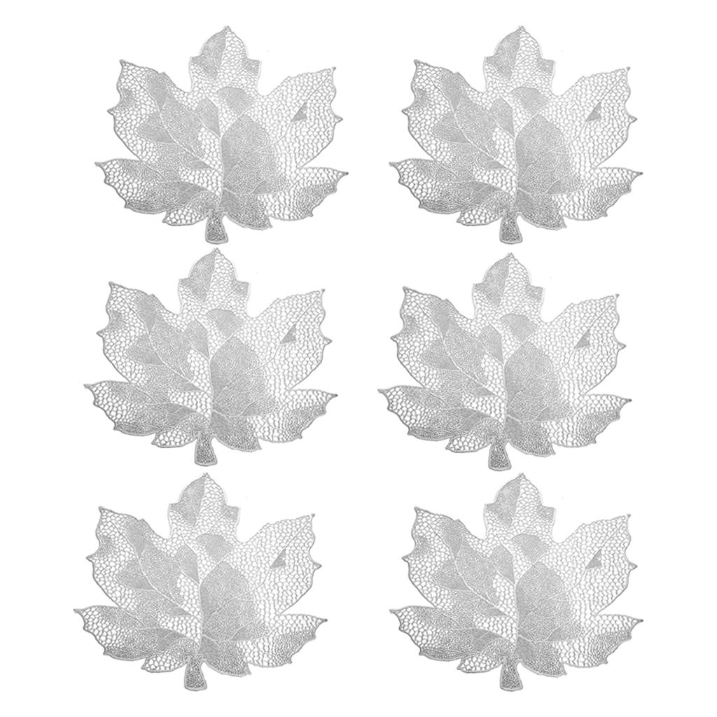 6Pcs Non-Slip Maple Leaf Placemat Table Decoration for Home Kitchen Durable Silver