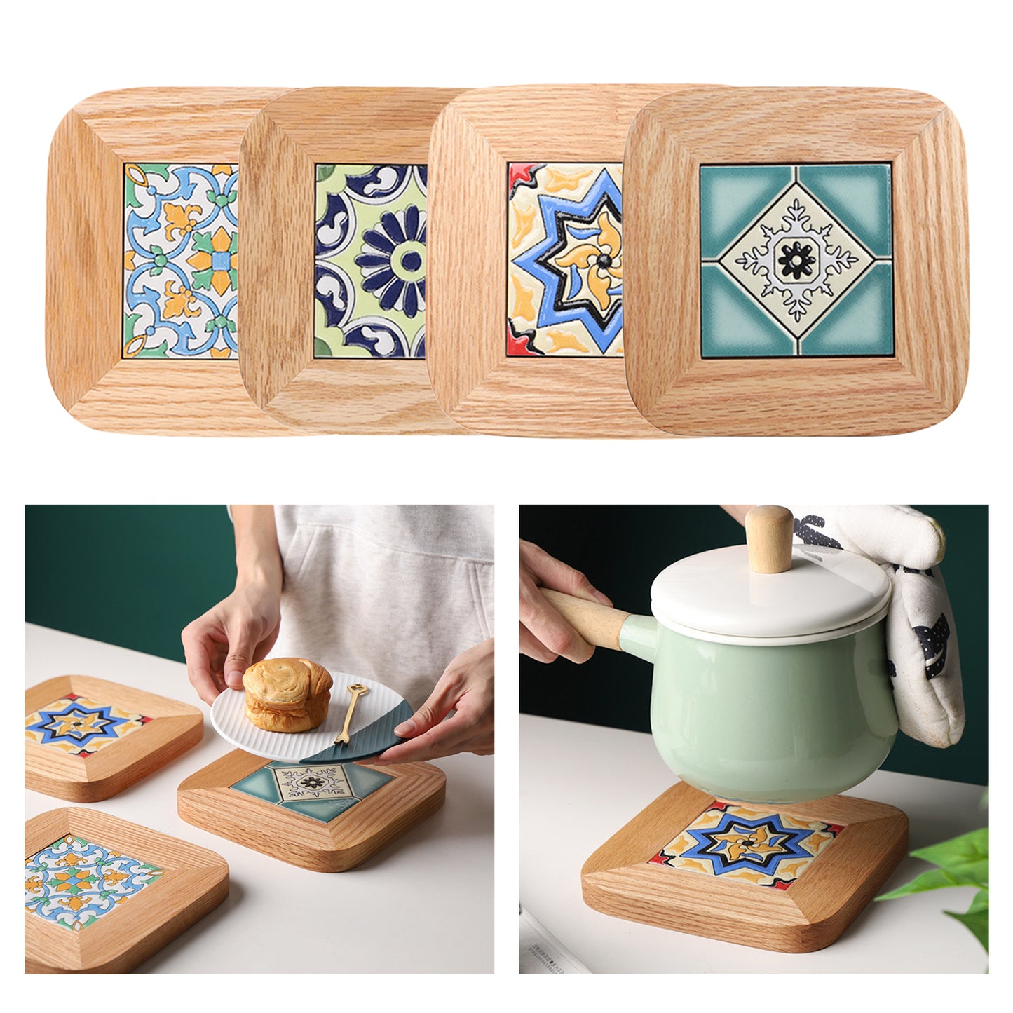 Plate Pad Wooden Cup Coaster Insulation Pads for Kitchen Table Dinning Room Type A