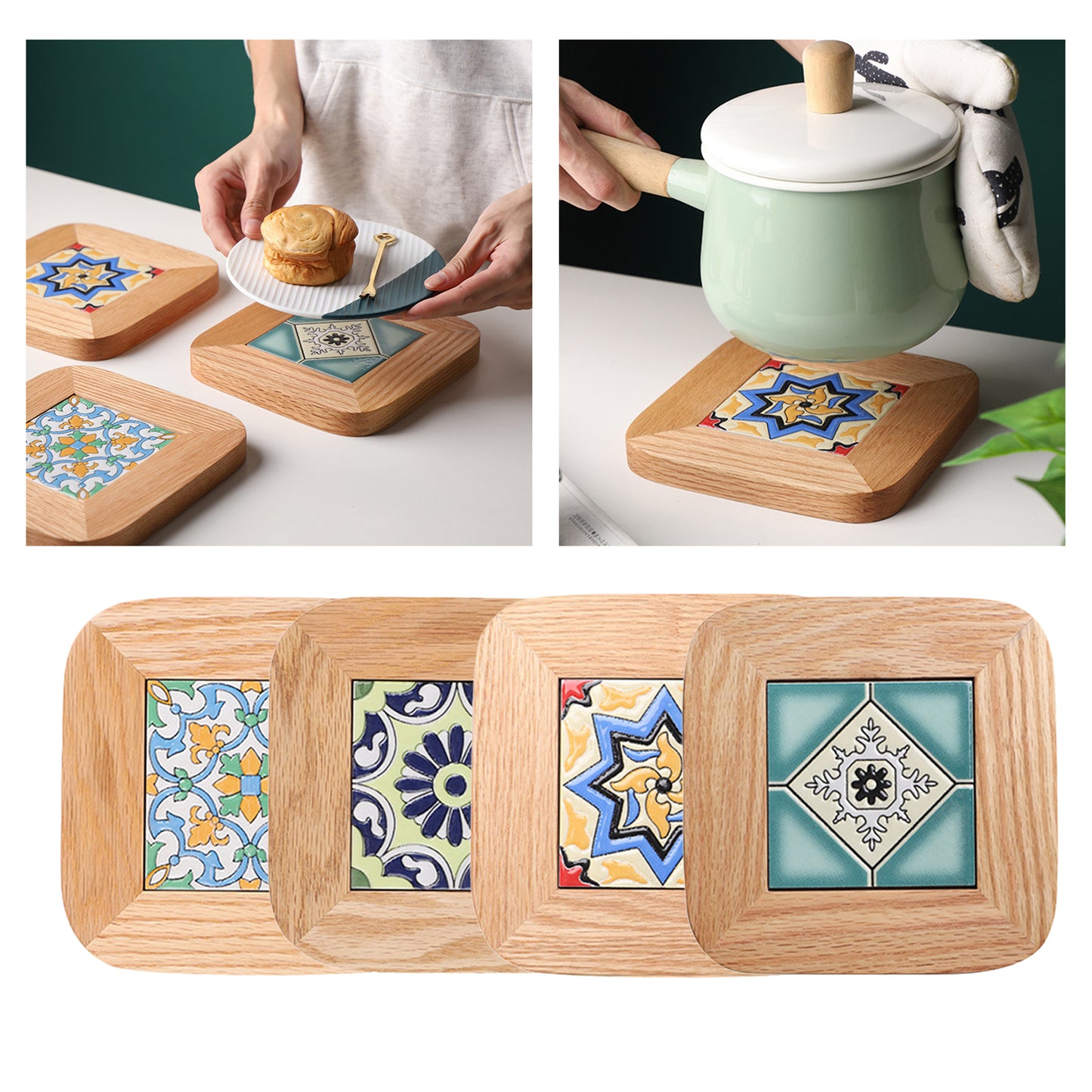 Plate Pad Wooden Cup Coaster Insulation Pads for Kitchen Table Dinning Room Type A