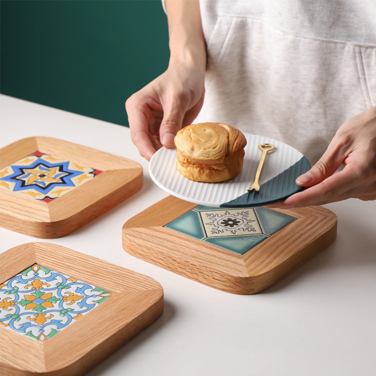 Plate Pad Wooden Cup Coaster Insulation Pads for Kitchen Table Dinning Room Type D
