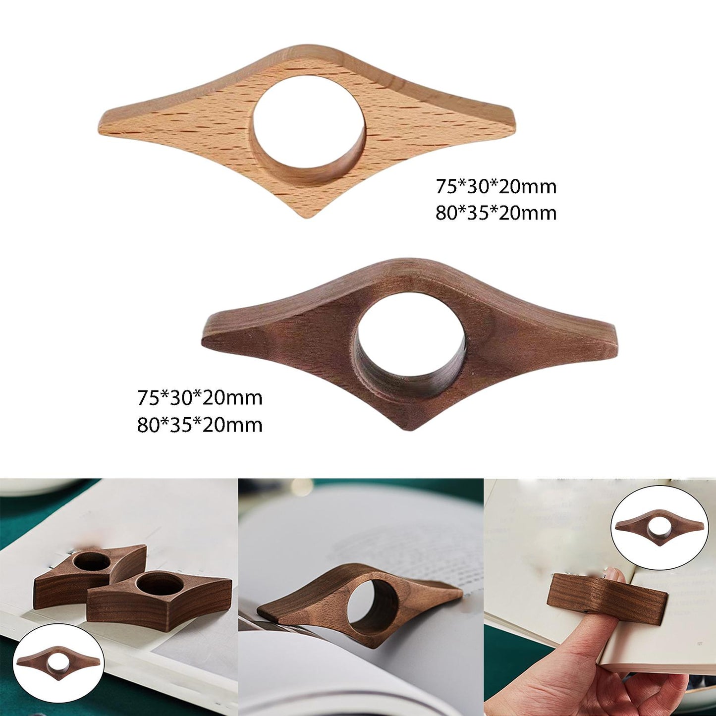 Book Page Holder Gifts Natural 1 Hand Readers Wooden for Office Men Bookworm Black S