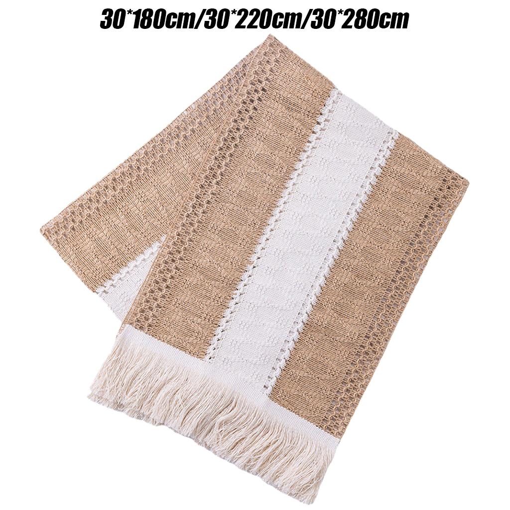 Cotton Linen Macrame Table Runner Tassels Braided for Party Farmhouse Home 30x180cm