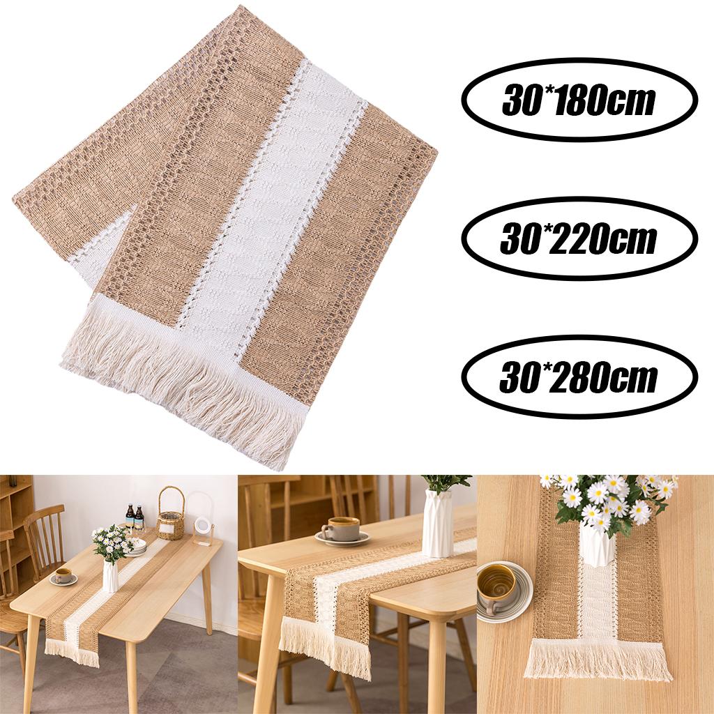Cotton Linen Macrame Table Runner Tassels Braided for Party Farmhouse Home 30x180cm