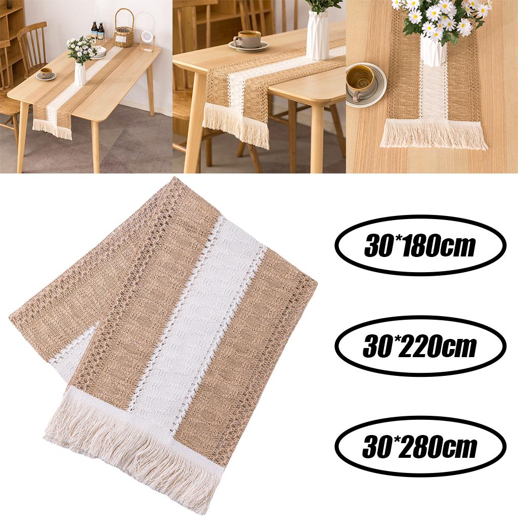 Cotton Linen Macrame Table Runner Tassels Braided for Party Farmhouse Home 30x180cm