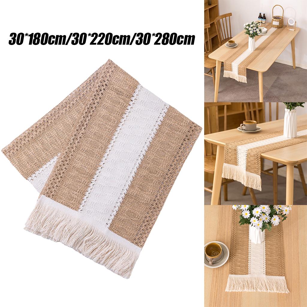 Cotton Linen Macrame Table Runner Tassels Braided for Party Farmhouse Home 30x180cm