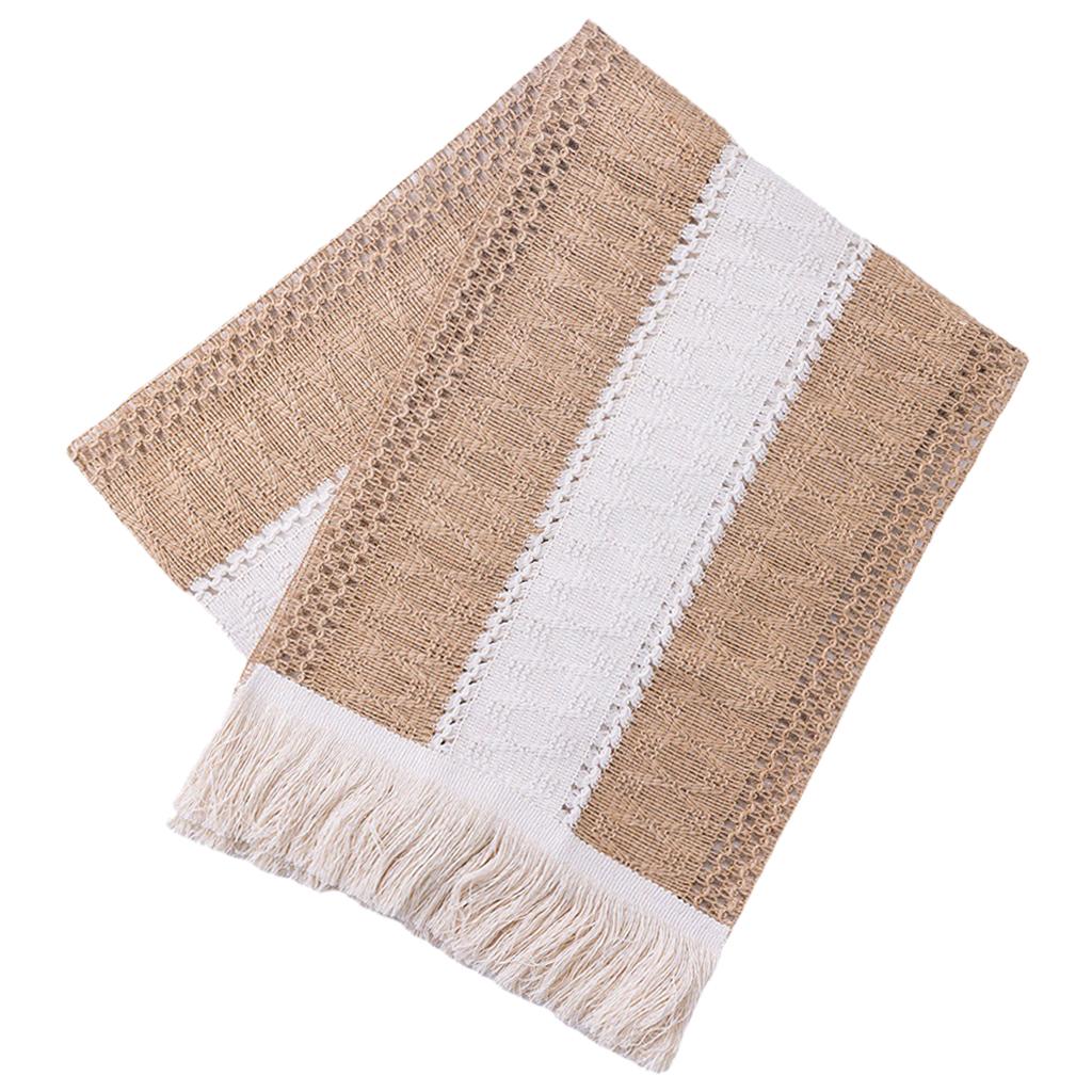 Cotton Linen Macrame Table Runner Tassels Braided for Party Farmhouse Home 30x220cm