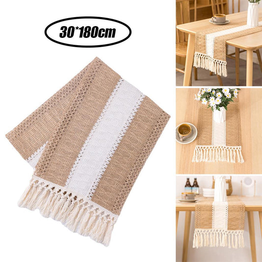 Macrame Table Runner Cream Beige Hollow Tassels for Home for Boho Party 11.8×70.9inch