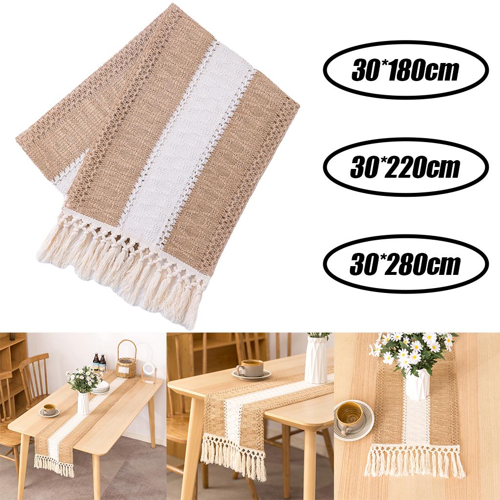 Macrame Table Runner Cream Beige Hollow Tassels for Home for Boho Party 11.8×70.9inch