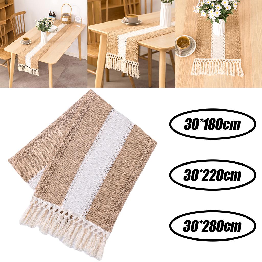 Macrame Table Runner Cream Beige Hollow Tassels for Home for Boho Party 11.8×70.9inch