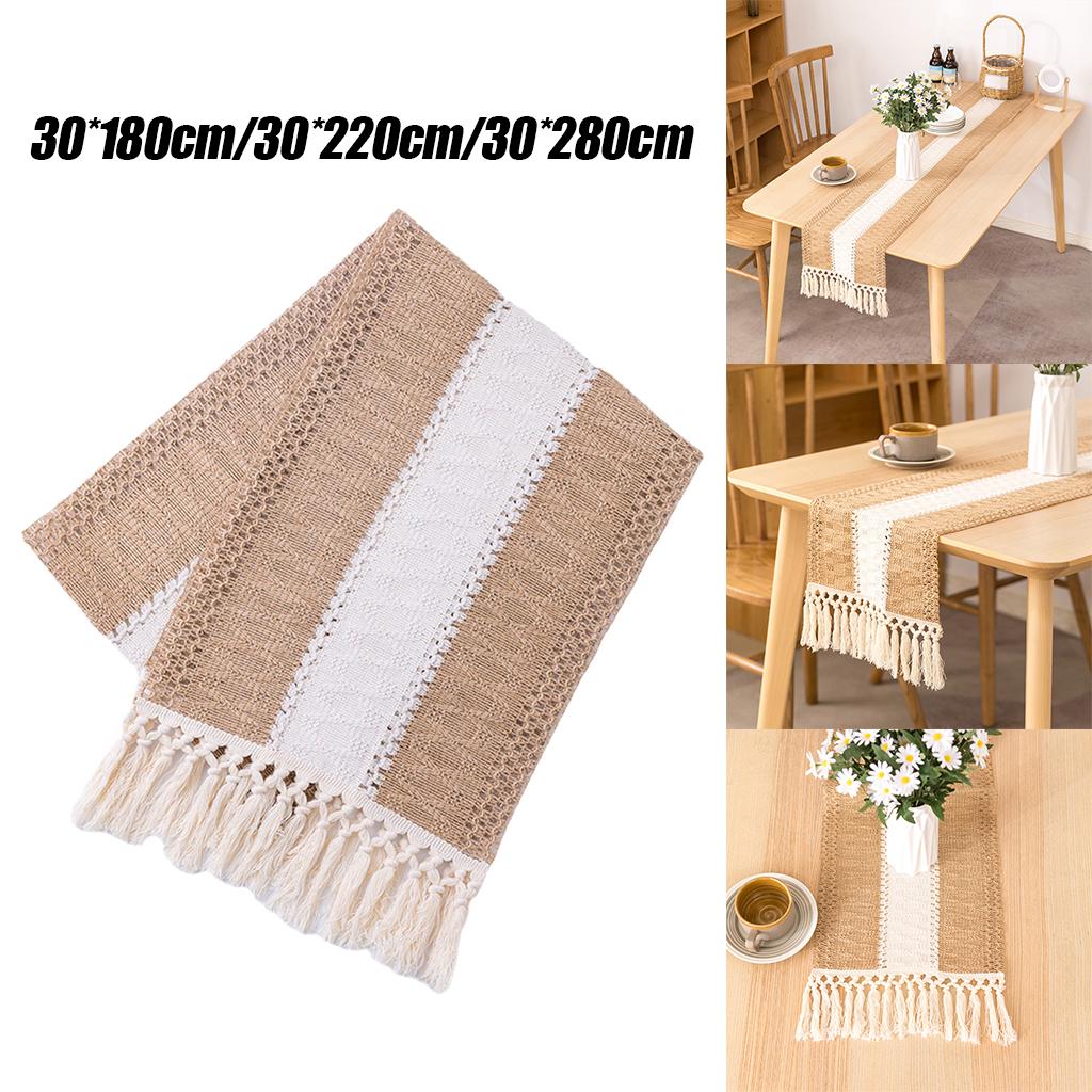 Macrame Table Runner Cream Beige Hollow Tassels for Home for Boho Party 11.8×70.9inch