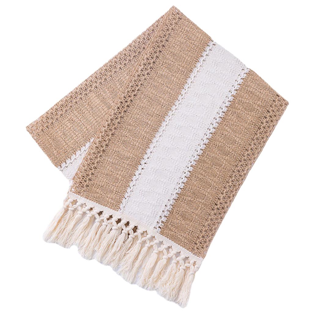 Macrame Table Runner Cream Beige Hollow Tassels for Home for Boho Party 11.8×86.6inch