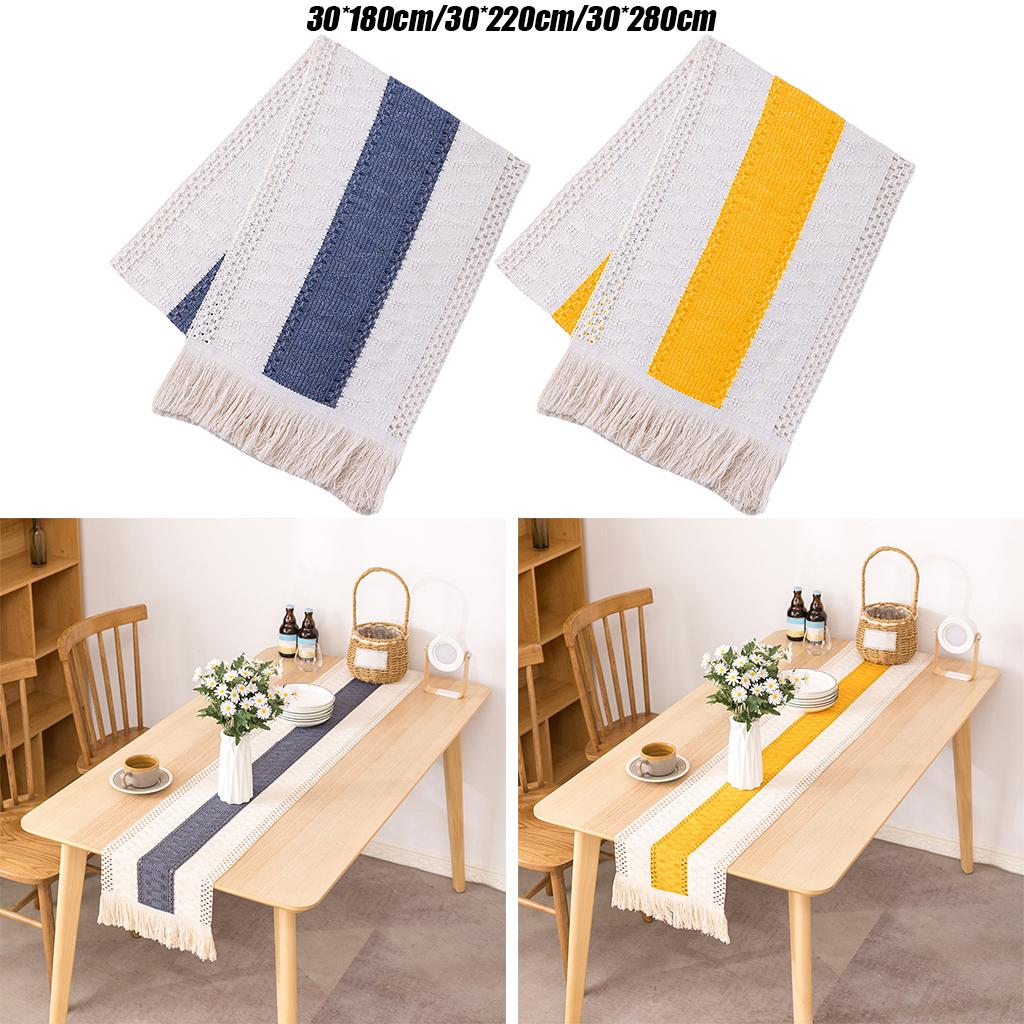 Macrame Table Runner Rustic Style Hollow Tassels Woven for Bohemian Dining blue11.8×70.9inch