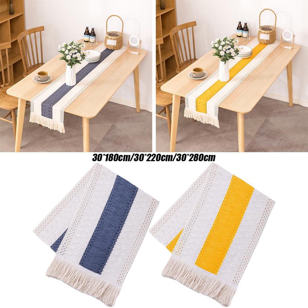 Macrame Table Runner Rustic Style Hollow Tassels Woven for Bohemian Dining blue11.8×70.9inch