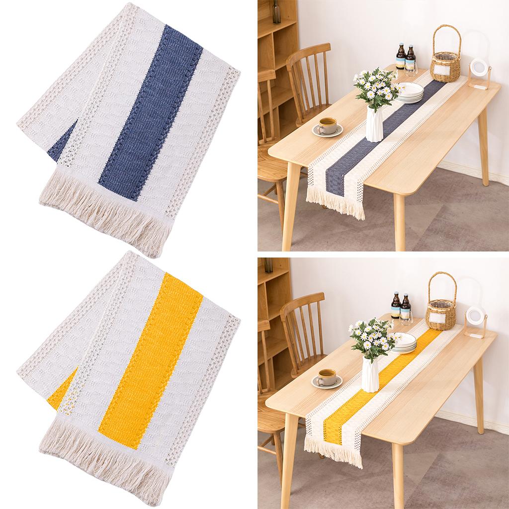 Macrame Table Runner Rustic Style Hollow Tassels Woven for Bohemian Dining blue11.8×70.9inch