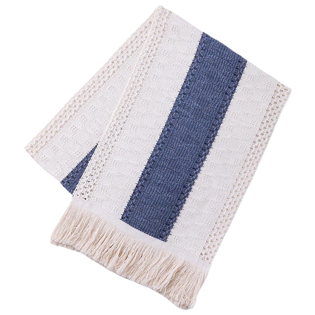 Macrame Table Runner Rustic Style Hollow Tassels Woven for Bohemian Dining blue11.8×86.6inch