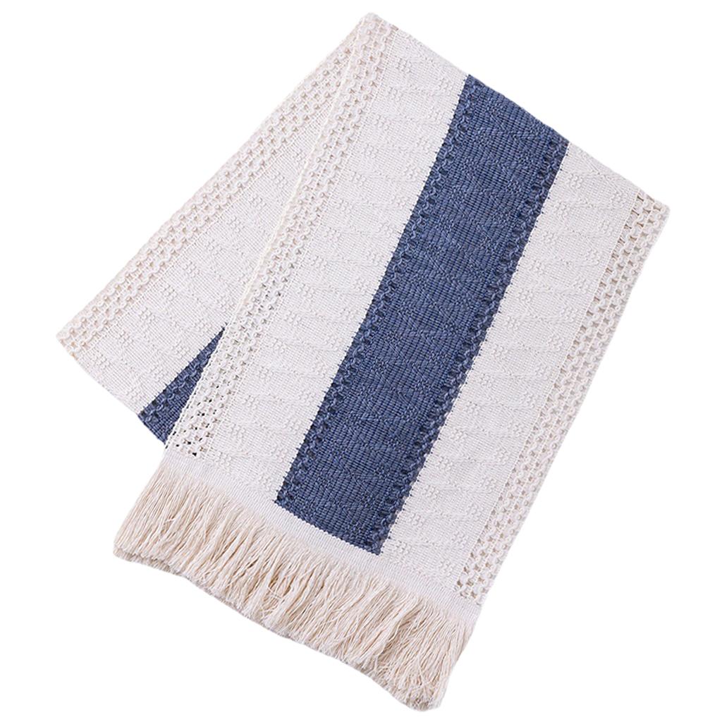 Macrame Table Runner Rustic Style Hollow Tassels Woven for Bohemian Dining blue11.8×86.6inch