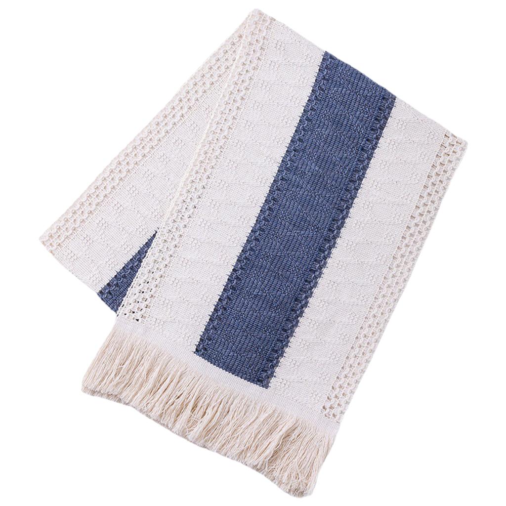 Macrame Table Runner Rustic Style Hollow Tassels Woven for Bohemian Dining blue11.8×110.2inch