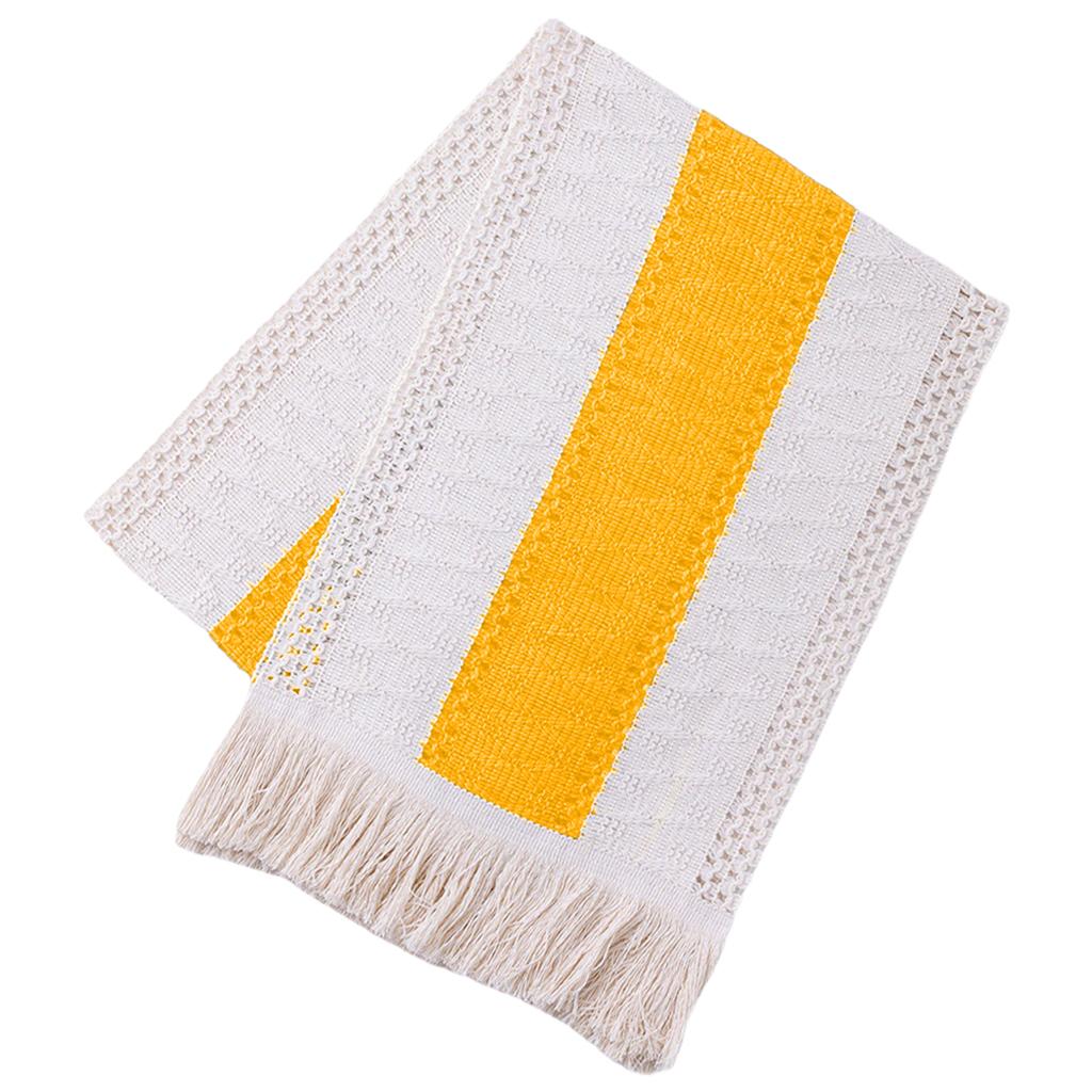 Macrame Table Runner Rustic Style Hollow Tassels Woven for Bohemian Dining yellow11.8×70.9inch