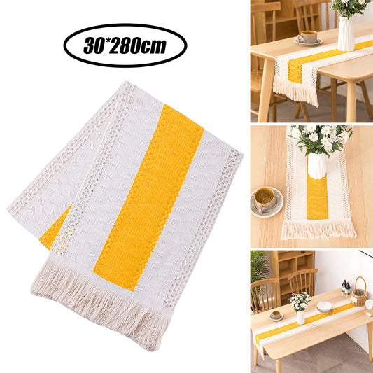 Macrame Table Runner Rustic Style Hollow Tassels Woven for Bohemian Dining yellow11.8×110.2inch